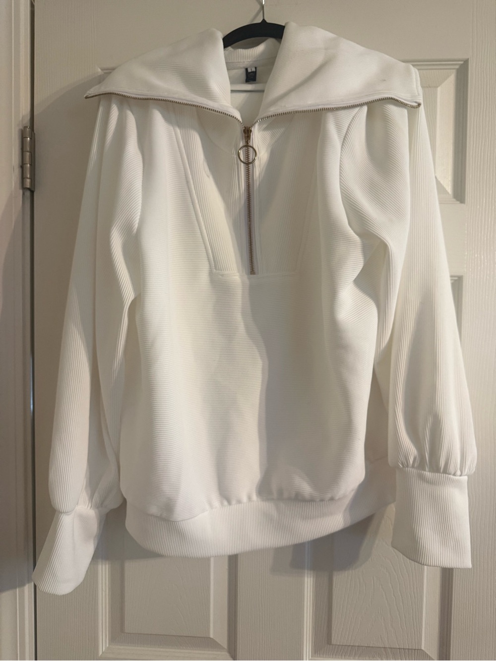 White Half-Zip Funnel Neck Sweatshirt